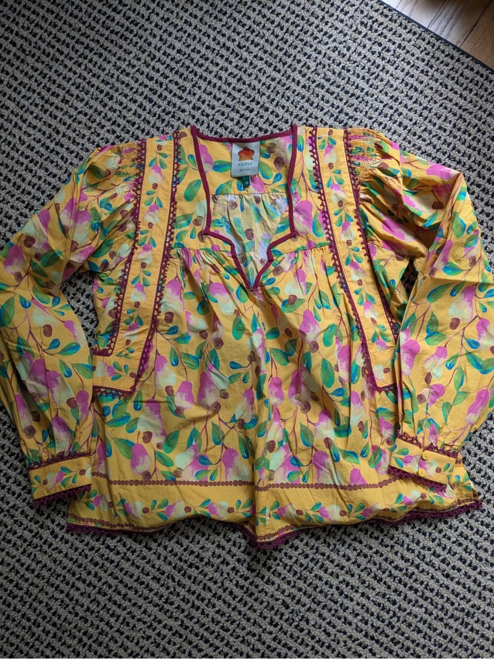 Farm Rio Colorful Floral Blouse with Trim - Picture 1 of 5
